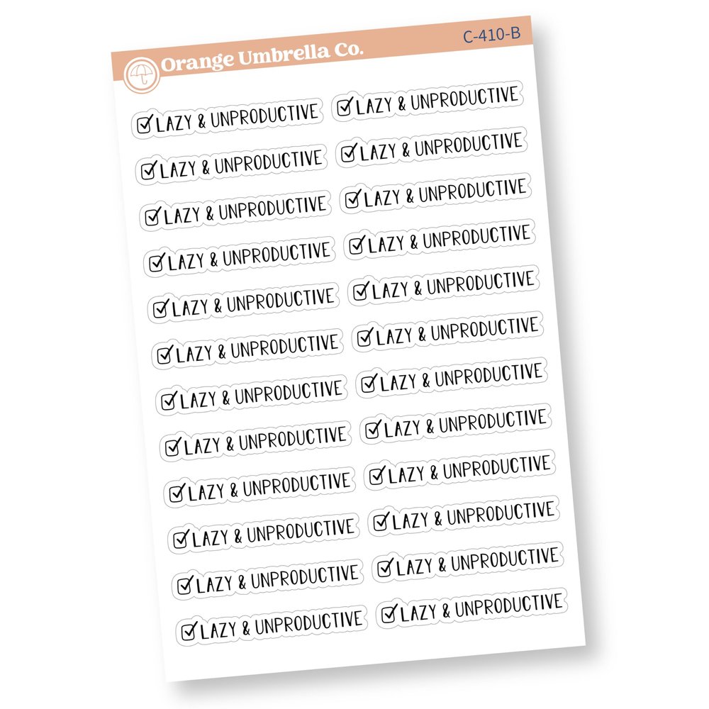 Sarcastic Planner Stickers | Lazy & Unproductive Checkmark Labels Clear Matte | C-410-BCM