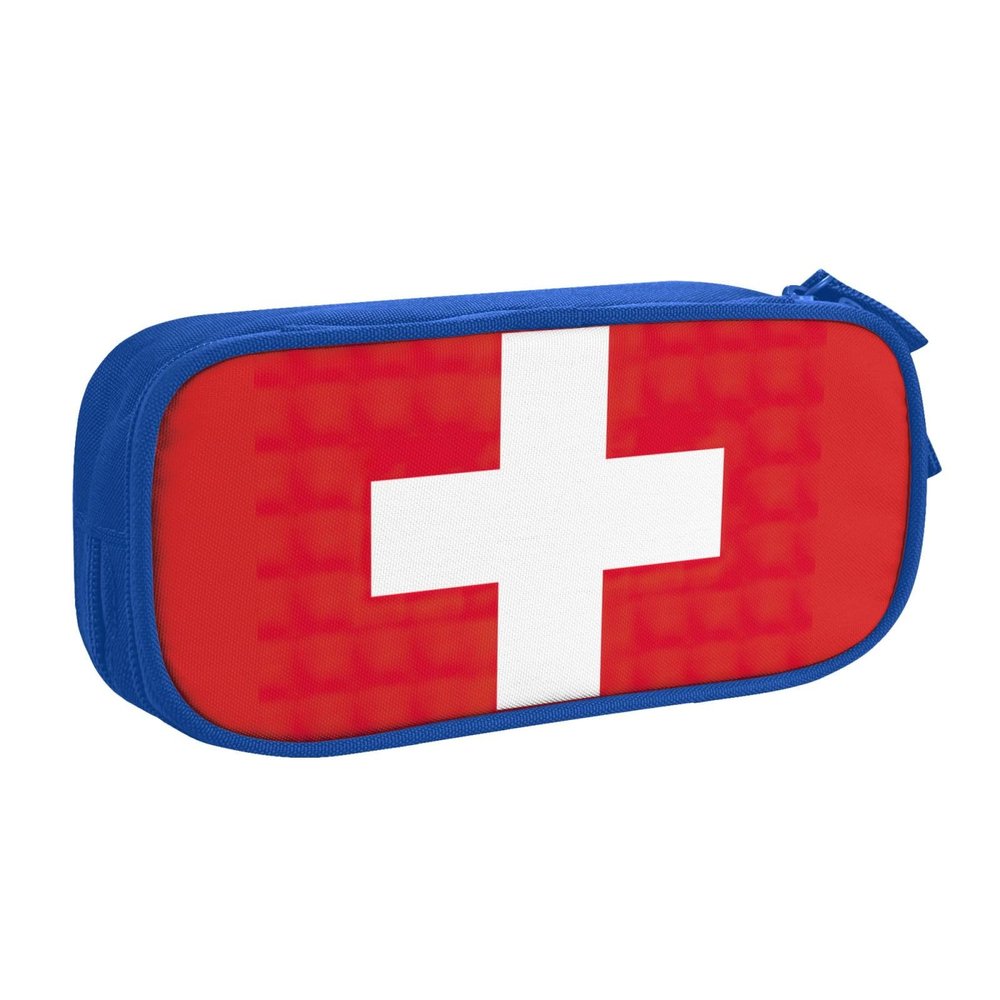 QASNLU Swiss Flag print Double zip stationery bag for office.Pen Case,Travel bag makeup bag daily storage