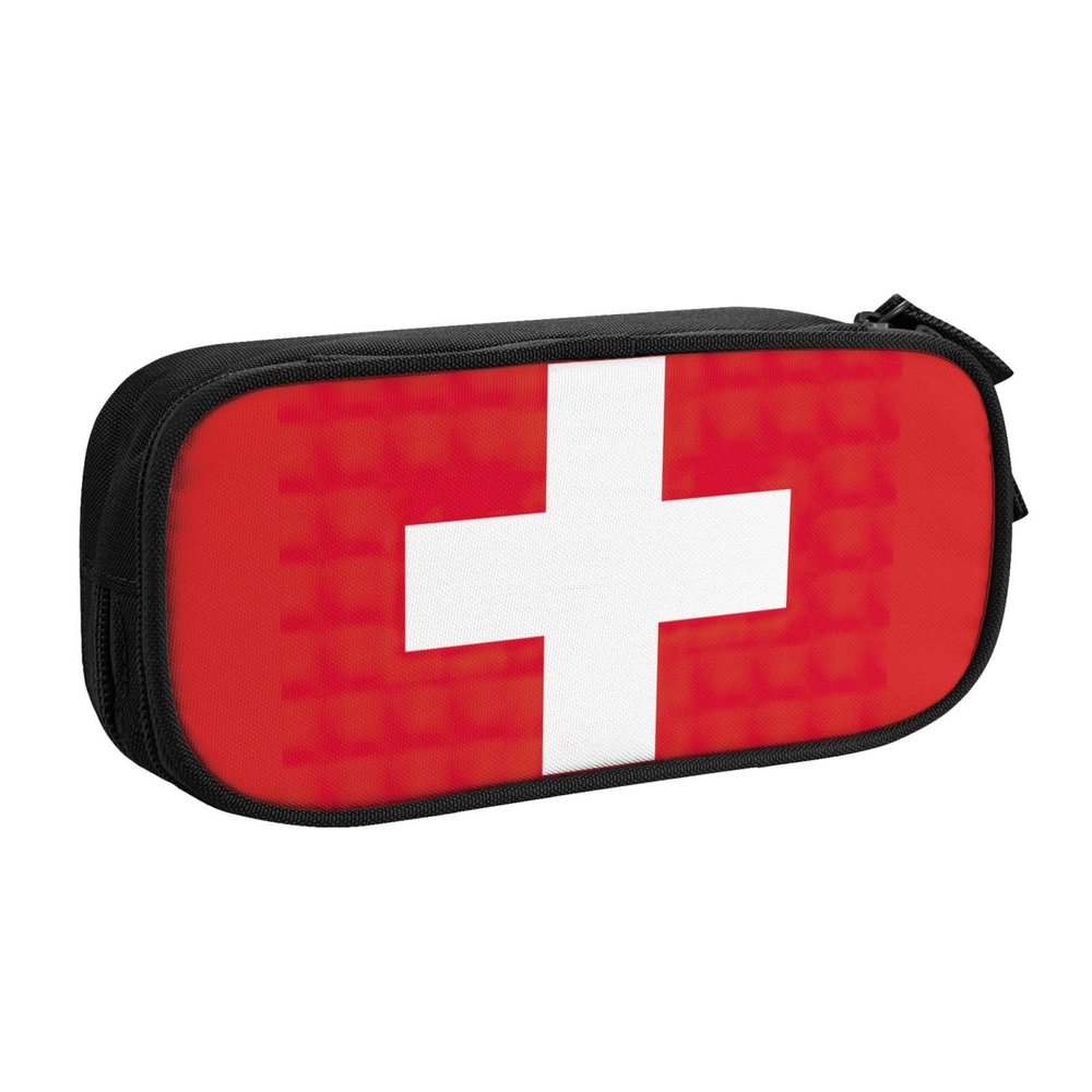 QASNLU Swiss Flag print Double zip stationery bag for office.Pen Case,Travel bag makeup bag daily storage