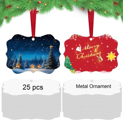 25 pcs Metal Christmas Ornaments,DIY Handmade Crafts Double Sided Sublimation Ornaments,3.9 2.7 Sublimation Christmas Ornament Blanks