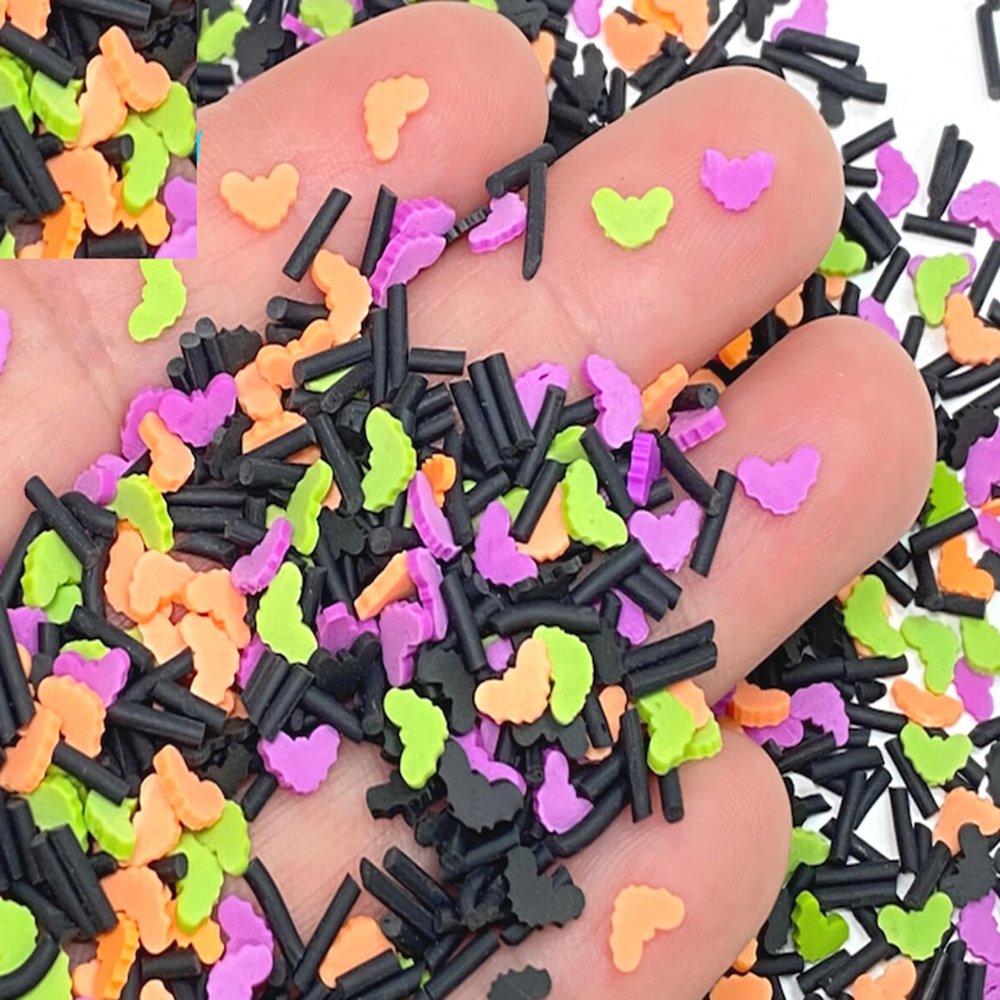 10 Gram Halloween Bats Polymer Clay Slices Mix, Halloween Bast Witches Polymer Clay Sprinkles, Halloween Polymer Sprinkles, Nail Art Faux Craft NOT Edible