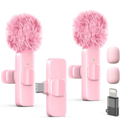 Wireless Lavalier Lapel Microphone for iPhone, iPad, mini Video Recording Mic for Interview Video Podcast Vlog YouTube & Livestream, Noise Reduction, Plug & Play (Pink Type C & Lightning Port)
