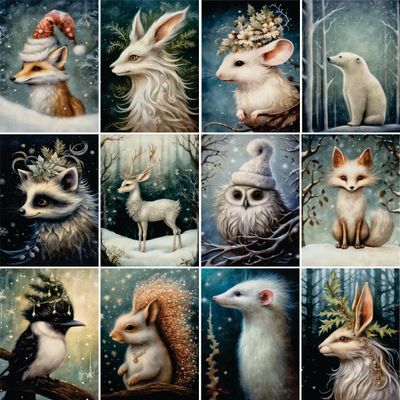 Christmas Animals Rice Paper, 8 x 10.5 inch (6pc) - Mulberry Paper for Decoupage Scrapbooking Cards Crafts by Craft Kreatively