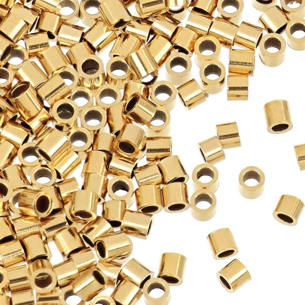 100pcs Adabele Real 1/20 14K Gold Filled Crimp Tube Loose Beads 2mm x 1.6mm Tiny Small Spacer (Hole ID 1mm) for DIY Craft Jewelry Making JK2-C2