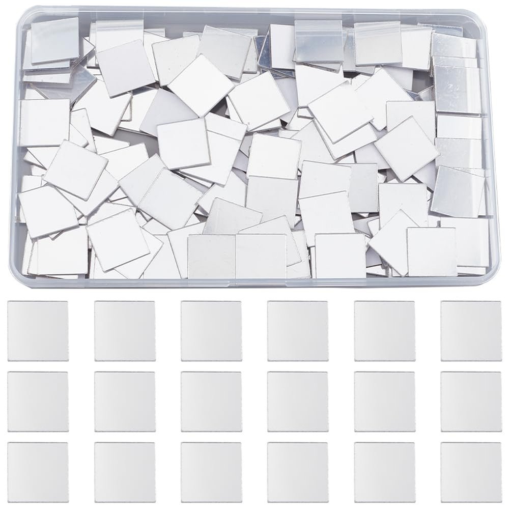 SOFPLATE 1 Box 250Pcs Self Adhesive Mirror Tiles Small Square Wall Mirror Tiles Silver Acrylic Mosaic Tile for Phone Home Kitchen Bedroom Table Bathroom Decoration DIY Art Craft Projects 0.8x0.8in