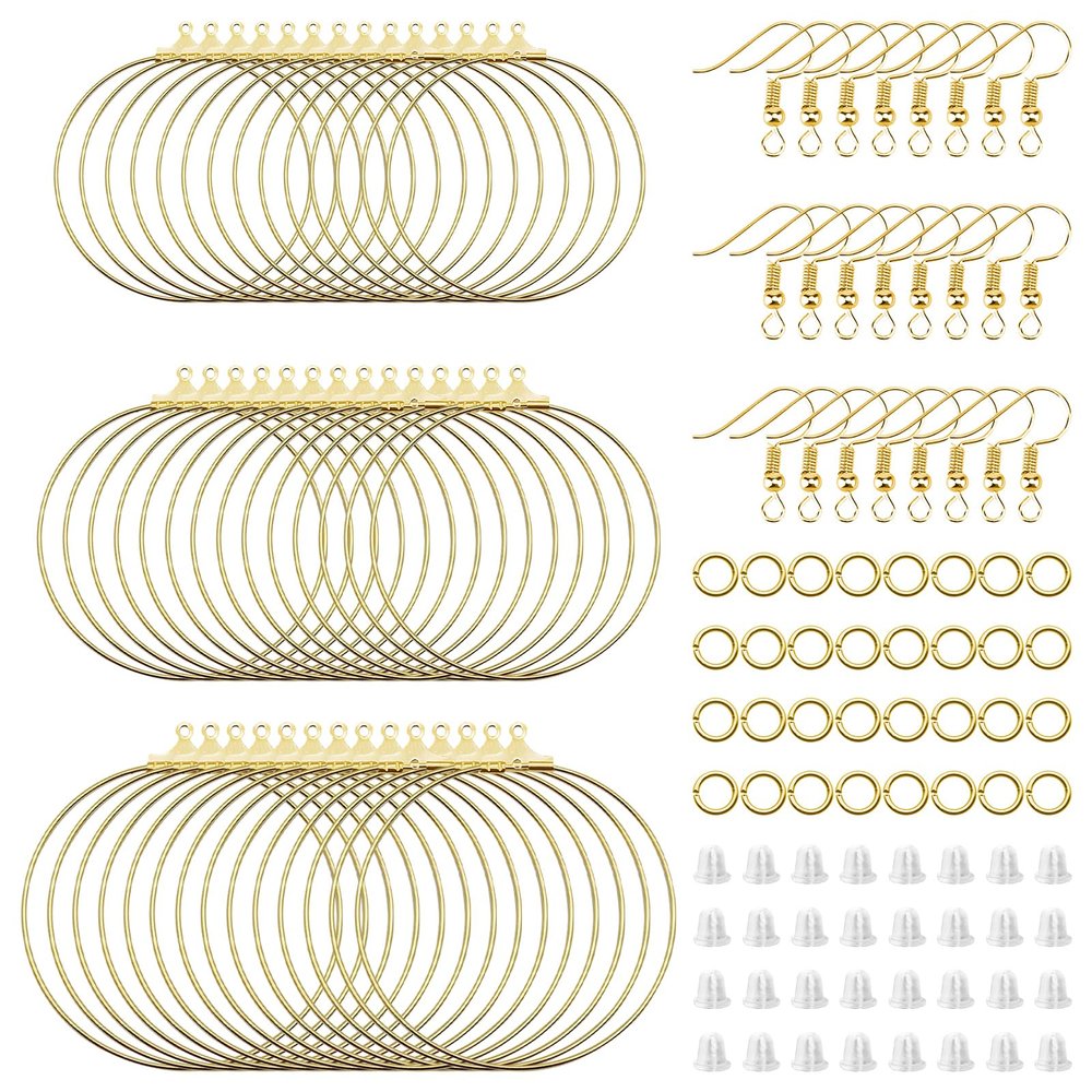390pcs Earring Making Kit Jewelry Making Supplies Bulk Earring Findings with Round Beading Hoops,Earring Hooks,Jump Rings,Earring Backs for DIY Craft Earring Jewelry Making(K Gold)