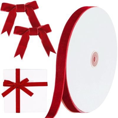 Christmas Red Velvet Ribbon, 5/8 Inch x 30 Yard Vintage Single Face Spool Satin Velvet Ribbon for Christmas Wreath Decoration DIY Bow Craft Gift Wrapping Wedding Ornaments Party Home Decor