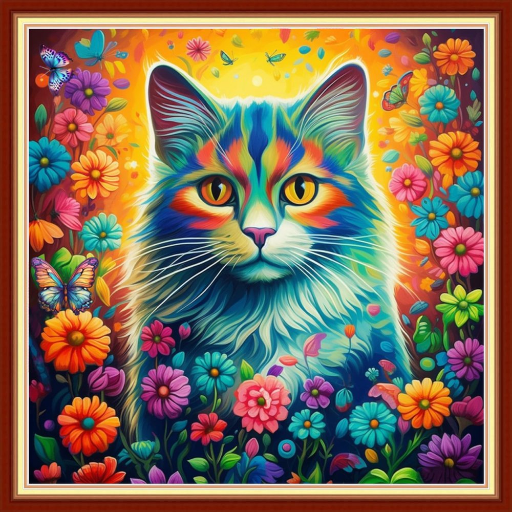 Joyhoor Stamped Cross Stitch Kits for Beginners, Needlepoint Kits for Adults, 11CT Counted Embroidery Kits-Colorful Fox 18x18 inchs