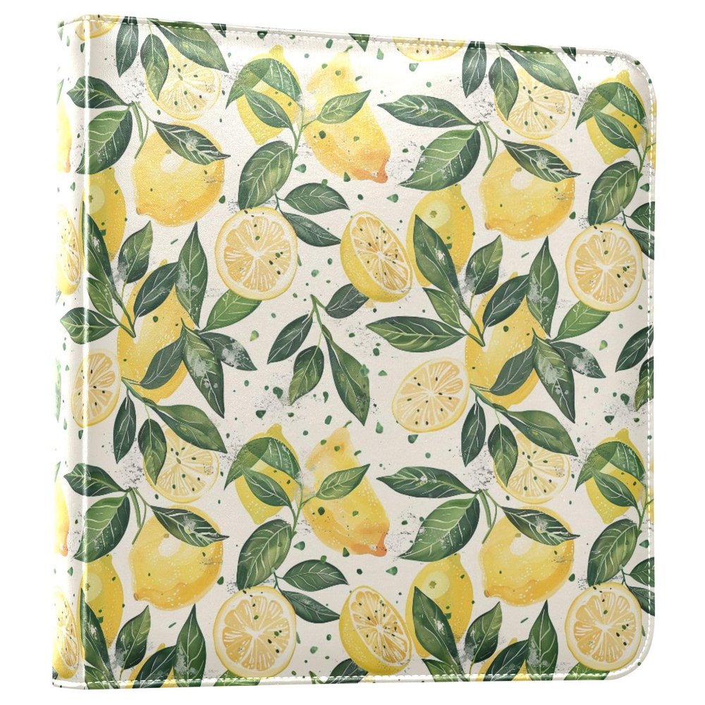 ALAZA Lemon Green Leaves Photo Album Self Adhesive Scrapbook Album PU Leather Cover 3 Ring Binders Photo Book for Wedding Family Travel Memory