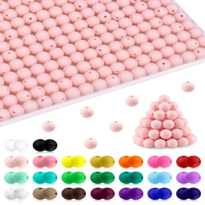 FIVEIZERO 180PCS Small Silicone Beads - 9mm Round Beads, Light Pink Color - Bulk for DIY & Keychain Accessories
