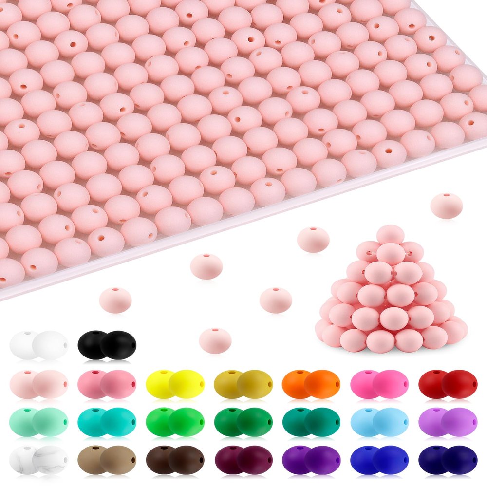 FIVEIZERO 180PCS Small Silicone Beads - 9mm Round Beads, Light Pink Color - Bulk for DIY & Keychain Accessories