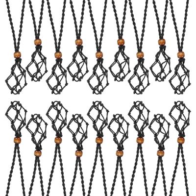 HARFINGTON 18PCS Crystal Necklace Holder Adjustable Necklace Cord Empty Stone Holder Pendant Cage for Replacement Hand-Woven Necklace, Black