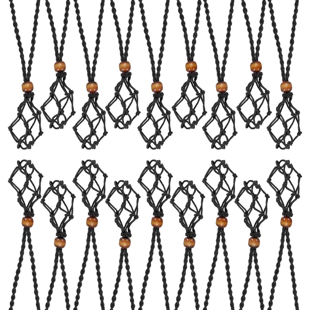 HARFINGTON 18PCS Crystal Necklace Holder Adjustable Necklace Cord Empty Stone Holder Pendant Cage for Replacement Hand-Woven Necklace, Black