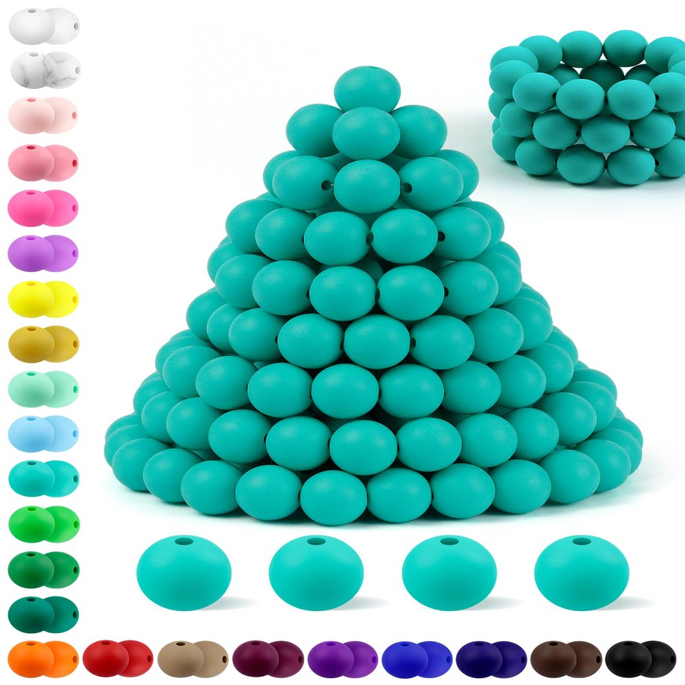 180PCS FIVEIZERO 12mm Silicone Beads - Focal Round Rubber Turquoise Beads for DIY, Keychain Accessories and Crafts Making