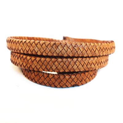 Cords Craft Flat Braided Genuine Leather Cord 10x4mm for Jewelry Making, Braided Leather Strip for Bracelet Necklace Beading and DIY Craft Projects, Vintage Brown Color, 1 Meter Roll