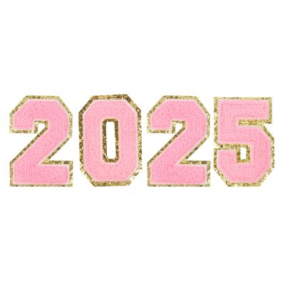 uxcell 4pcs Glitters Chenille Number Patches 8 cm / 3 Inch Iron-On Embroidery Numbers for Team Uniforms Sports T-Shirts Hats Bags (Pink, Number 2025)