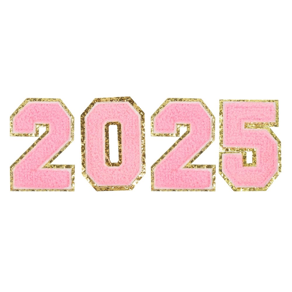 uxcell 4pcs Glitters Chenille Number Patches 8 cm / 3 Inch Iron-On Embroidery Numbers for Team Uniforms Sports T-Shirts Hats Bags (Pink, Number 2025)