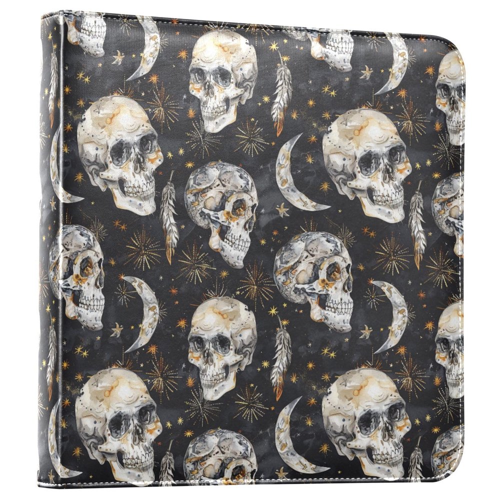 ALAZA Boho Style Skulls Photo Album Self Adhesive Scrapbook Album PU Leather Cover 3 Ring Binders Photo Book for Wedding Family Travel Memory