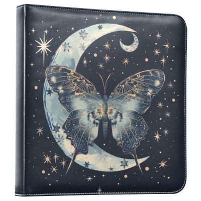 ALAZA Moon Stars Butterfly Photo Album Self Adhesive Scrapbook Album PU Leather Cover 3 Ring Binders Photo Book for Wedding Family Travel Memory