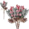 20 Pcs Christmas Pine Cone Red Berry Picks Faux Cedar Pine Needles Branches Small Pine Cones Stem for Holiday Arrangement Wreath DIY Garland Holiday Decor Winter Greenery view 1