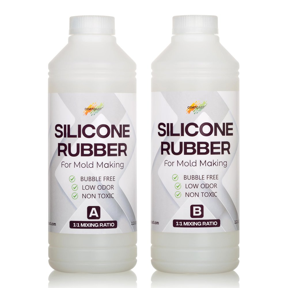 CoatCast Silicone Rubber Kit 18A for DIY Mold Making (70.4 oz) - Super Elastic, Translucent, Fast Cure, Non-Toxic, 1:1 Ratio Liquid Silicone for Resin and 3D Molds (4.4 Pounds)