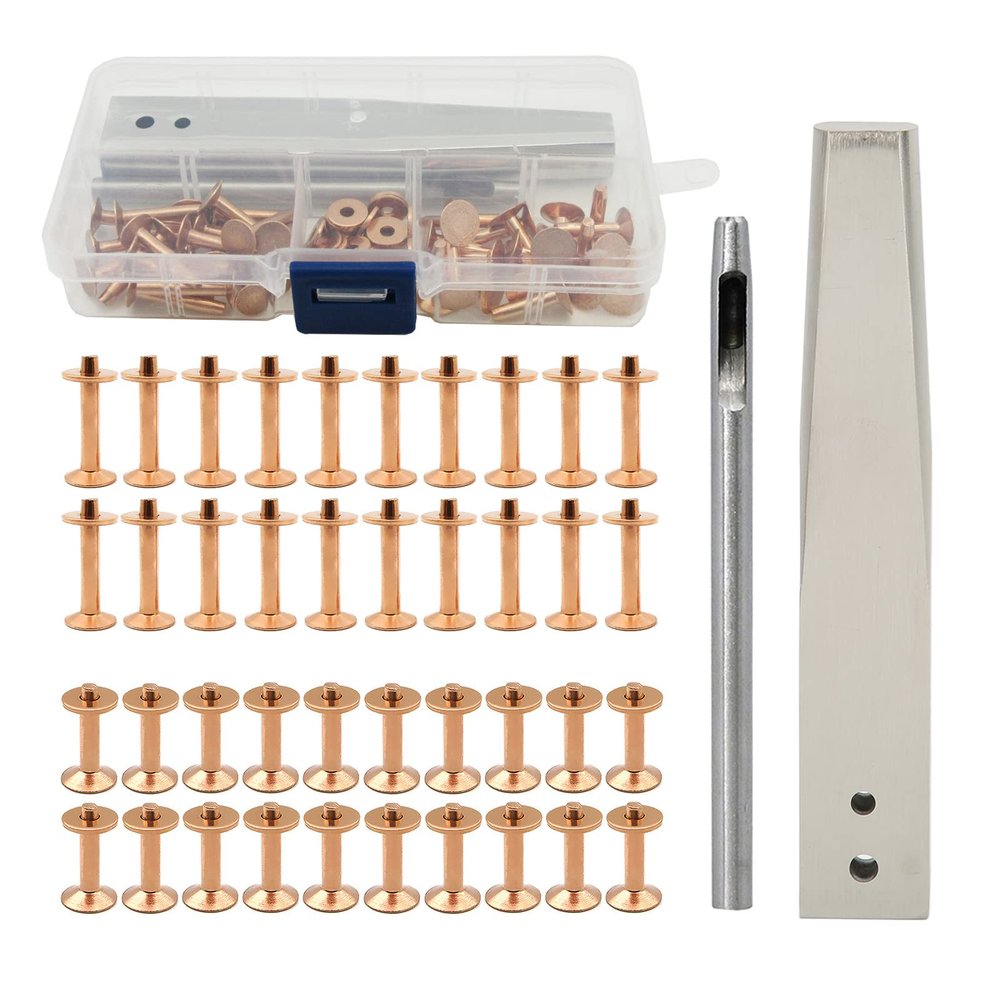 Copper Rivets Burrs Kit, Copper Rivets and Burrs Washers, Studs DIY Leather Craft Tool, for Belts, Bags, Collars, Bracelets, for Belts Wallets Collars Leather (Style C)