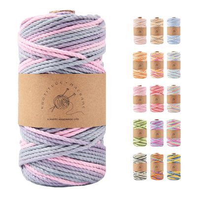 KNOTITUDE 3mm x 97 Yards (90 m) 3-Ply Twisted Macrame Cord Soft Pure Cotton Variegated Mixed Color DIY Crafts Knotting Knitting Crochet Home Dcor Yarn / 12_05-Gray Candy