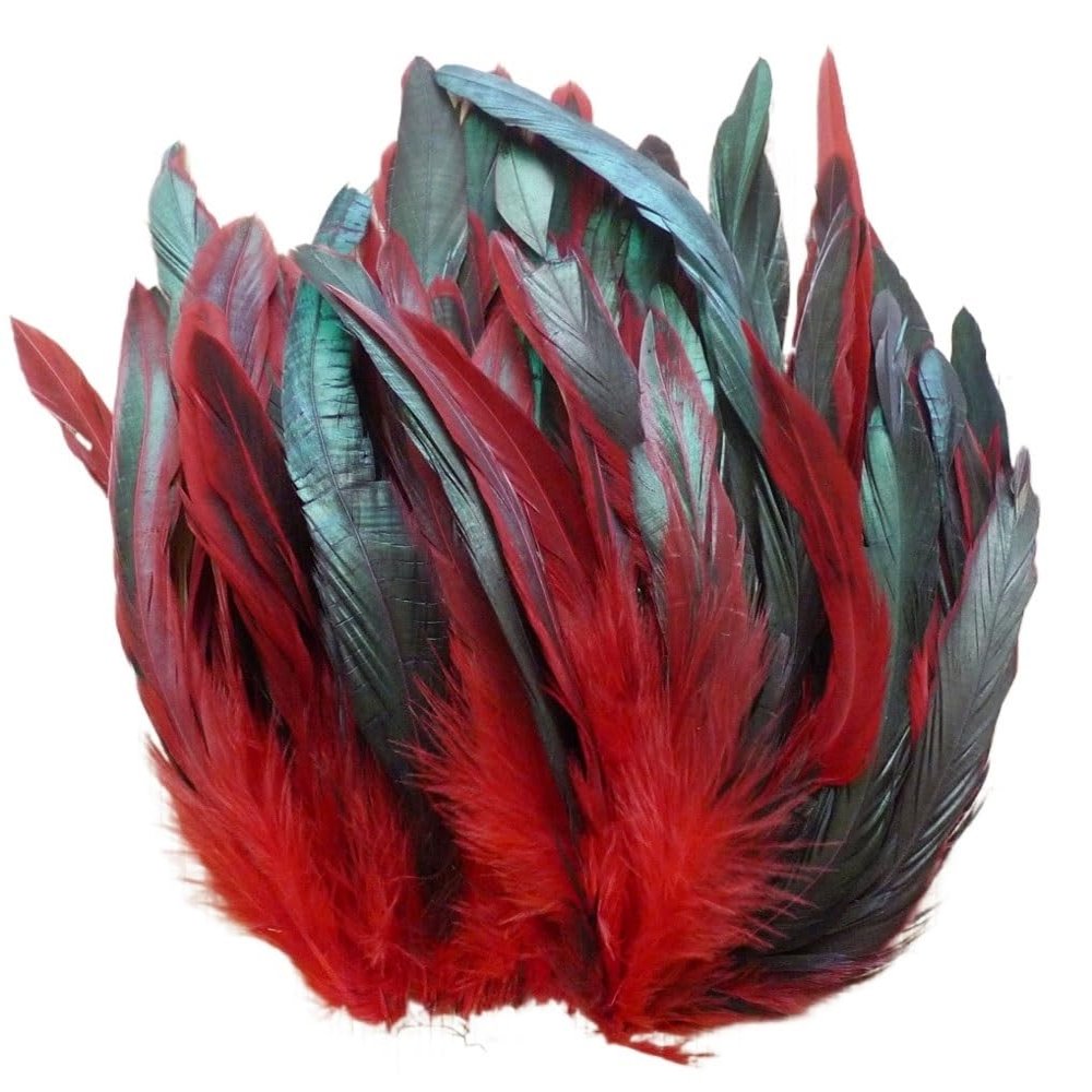 100 Pcs 12.5-20cm Red Pheasant Chicken Tail Rooster Feathers for Mask Jewelry DIY Crafts Dresses Hat Decoration Plume
