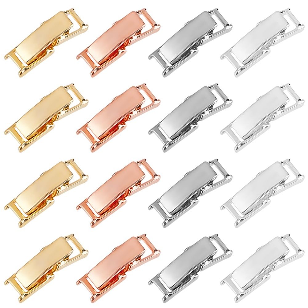SUNNYCLUE 1 Box 16 Sets 4 Colors Fold Over Clasp Foldable Clasps Bulk Golden Silver Metal Brass Rectangle Extender Small Foldover Extension Clasp for Bracelets Necklaces Jewelry Making DIY Crafts