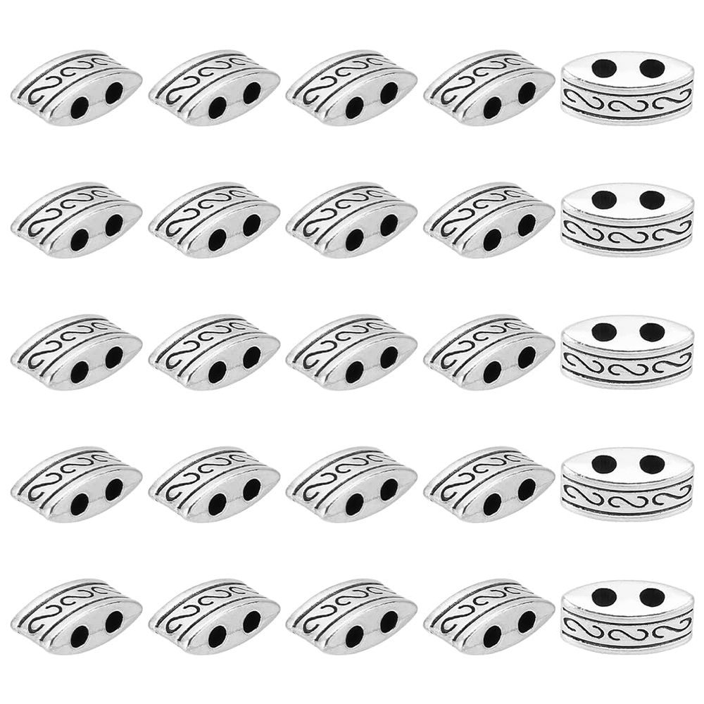 HOBBIESAY 200Pcs Tibetan Style Alloy Beads 5x10x4mm Silver Loose Beads Rectangle Spacer Bead 2 Hole Connector Bead Metal Craft Beads for DIY Bracelets Earring Necklace Jewelry Making,Hole:1.5mm