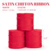 Keypan Christmas Red Ribbon for Gift Wrapping, 1-1/2 inch x 21 Yd Satin Chiffon Frayed Fabric Ribbons for Crafts Flower Bouquets Wedding Invitation Decorations view 2