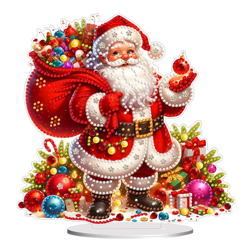 DoxQcs DIY Dot Diamond Tabletop Ornaments for Adults, Christmas Diamond Art Painting Home Decoration Desktop Ornaments for Home Office Decor (Single Side Dot Diamond)-#27-Santa Claus