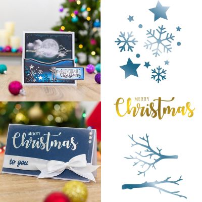 3PCS Hot Foil Plate Christmas Snowflake Tree Branch Merry Christmas Words Metal Foil Plate Dies for Card Making Paper Crafts Embossing Scrapbooking Arts Crafts Handmade Crafts