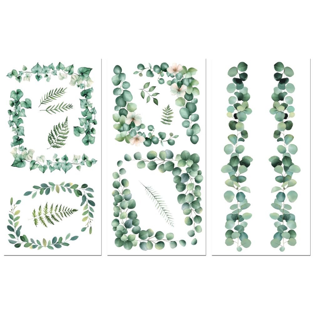 Peacoblue Rub on Transfer Decals for Furniture Crafts Decor 6"x12" Leaves Corners, 3Pcs Waterproof UV DTF Transfer Sticker for Lingerie Chests Drawer Dresser Glass Porcelain Wood Plastic