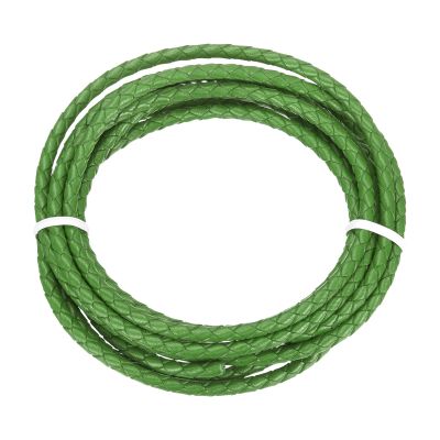 MECCANIXITY 2.2 Yards Round Braided Bolo Leather Cord 4mm Diameter Leather Strip Braiding Leather Strap 2 Meters Long for Bracelet Necklace Beading, Grass Green