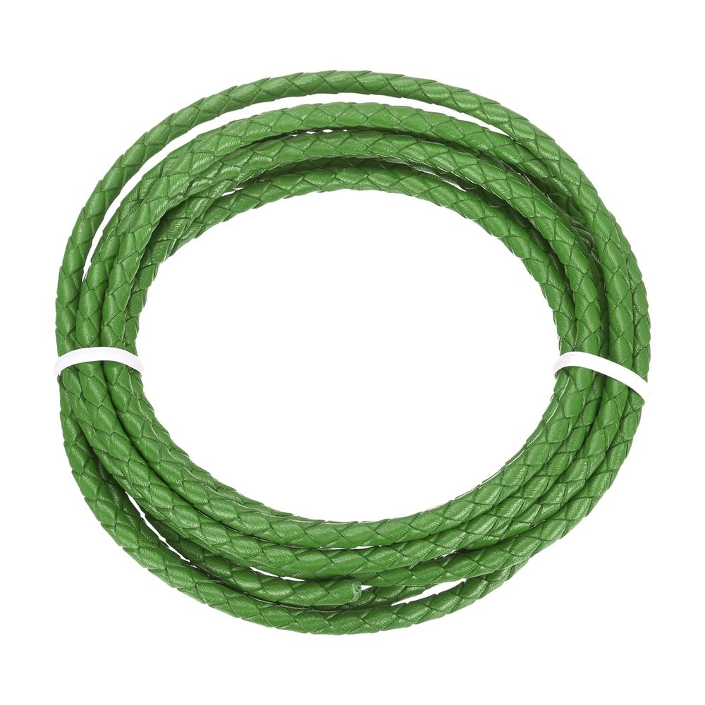 MECCANIXITY 2.2 Yards Round Braided Bolo Leather Cord 4mm Diameter Leather Strip Braiding Leather Strap 2 Meters Long for Bracelet Necklace Beading, Grass Green