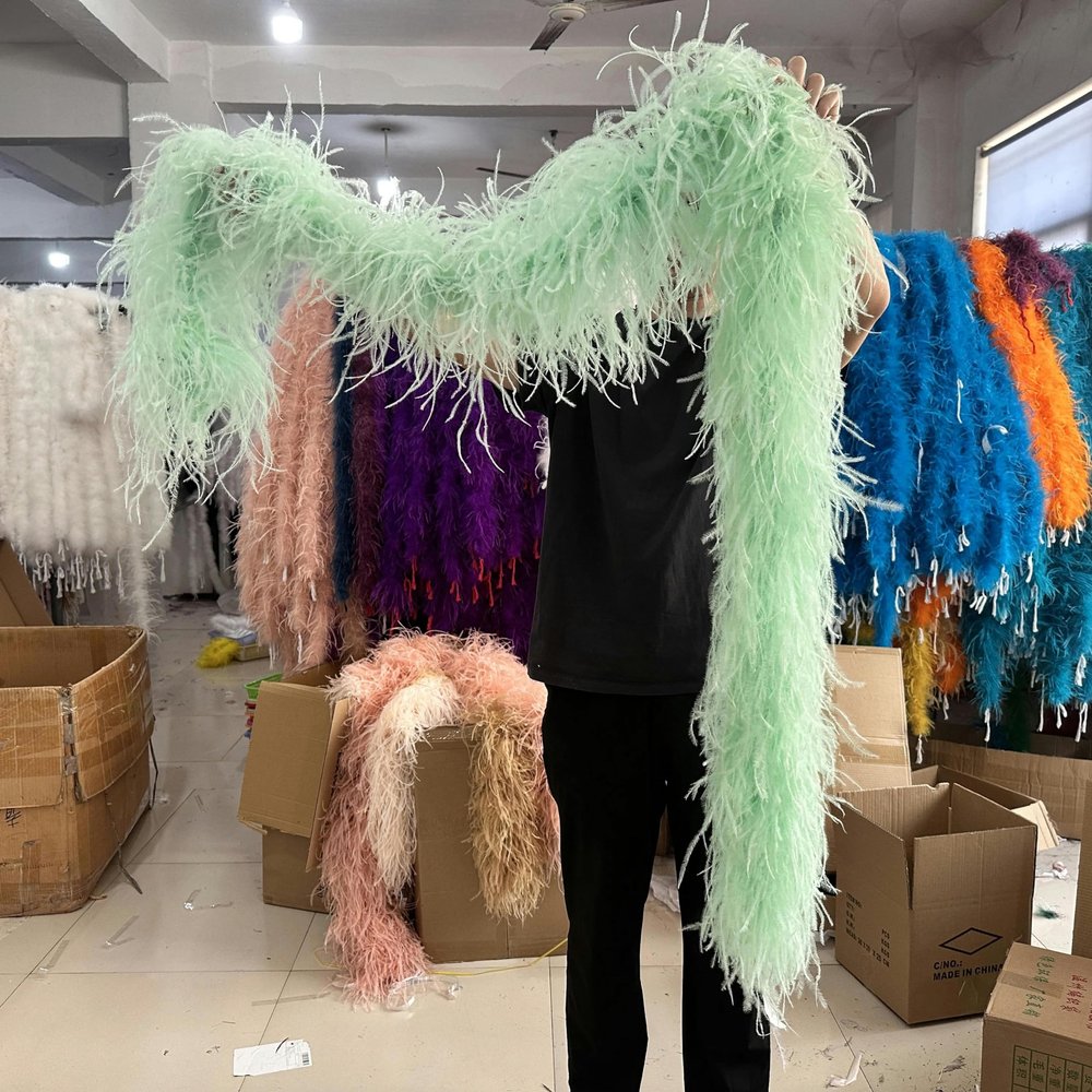 1/1.5/2M Fluffy Natural Feather Boa, 10/15Ply Ostrich Feathers Trim, Wedding Party Shawl, Customizable Mint Green 1M 15PLY