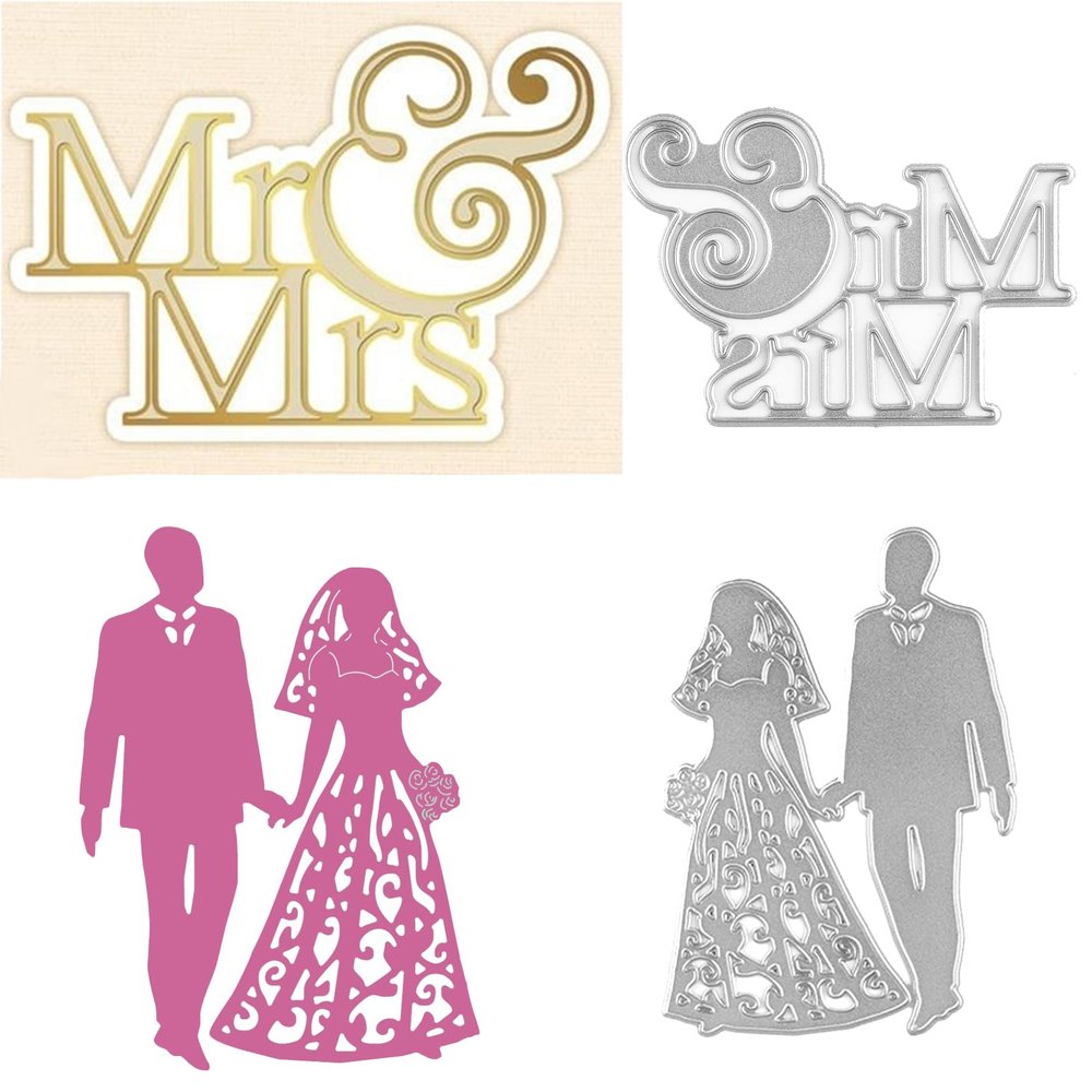 2PCS Wedding Dies for Card Making Bride and Groom Mr & Mrs Metal Cutting Die for DIY Scrapbooking Paper Crafting Handmade Crafts Scrapbooking Supplies Wedding Invitation Card Decorations
