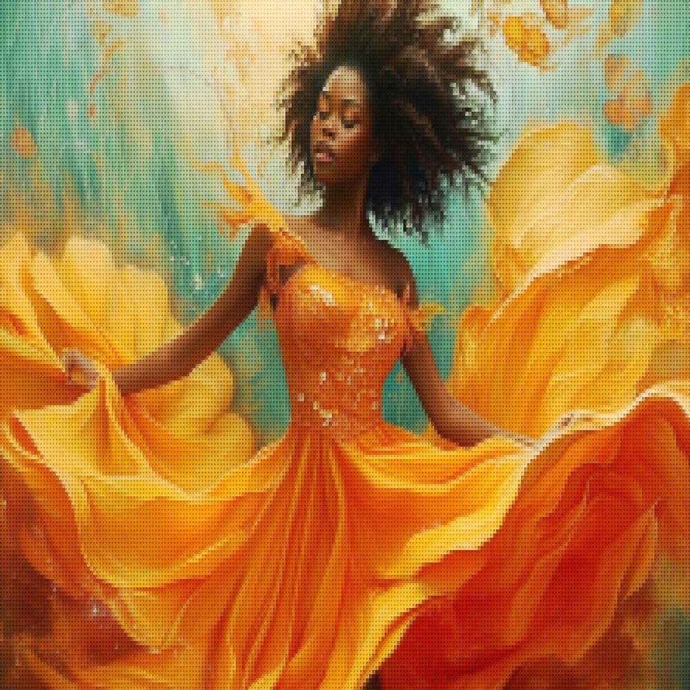 CISDKK Counted Cross Stitch Chart,Embroidery Kits for Adults Stamped,Dancing in The Sun,Beautiful Black Woman Dancing Art,Digital Wall Decor,11CT17.33 * 21.65 inch