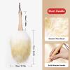 Cleaning Brush Duster, Multifunctional Solid Handle Lambswool Duster with Leather Strap for Piano Ceiling Fans Window Blinds Computer Furniture (Short Handle) view 2