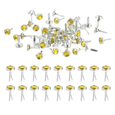PATIKIL Paper Fasteners, 100 Pcs Mini Metal Rhinestone Round Head Fastener Split Pins for Craft Art Scrapbooking DIY Pins Supplies, Yellow 0.5"x0.3"