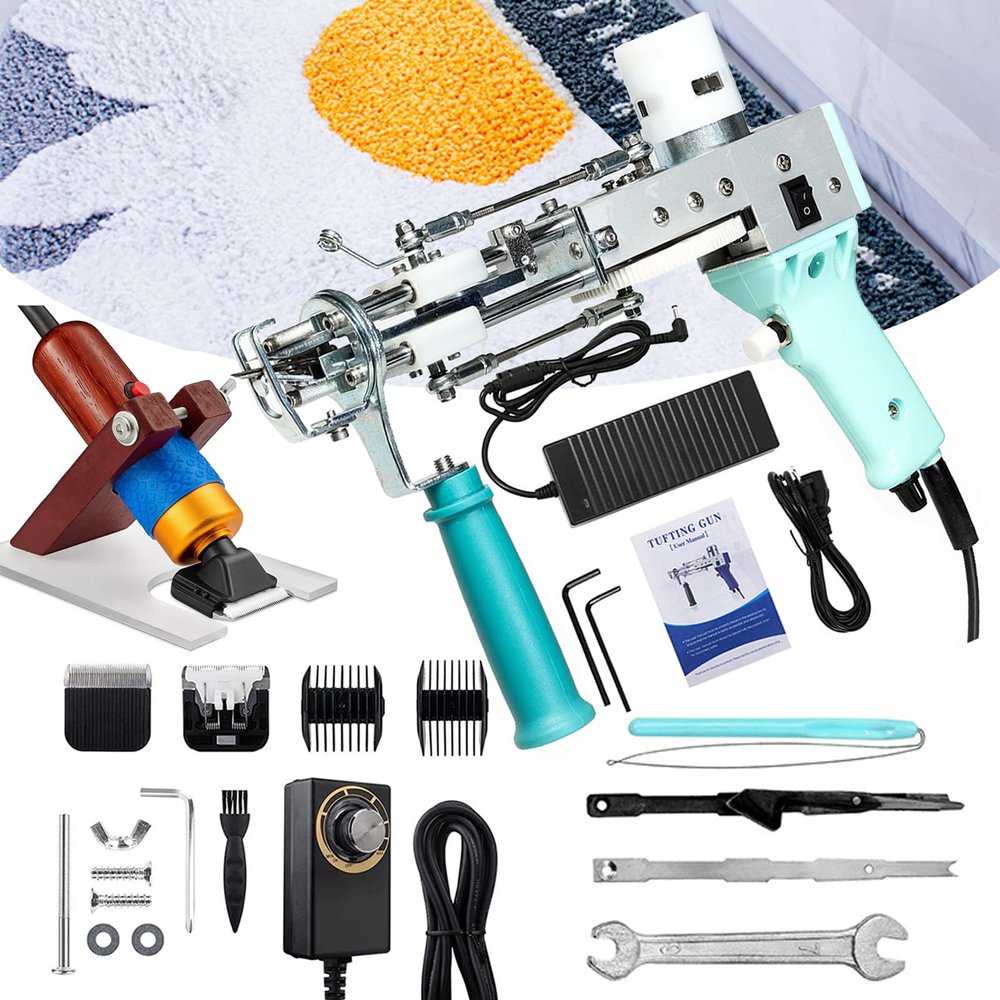 ELUKHT Rug Tufting Gun & Carpet Trimmer Kit,2 in 1 Cut Pile and Loop Pile Tufting Gun,Tufting Gun Kit High Speed 5-40 Stitches/Sec (Green)