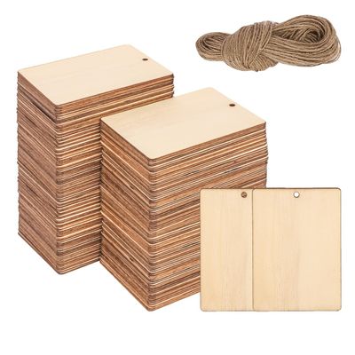 kukmakri 200 PCS Unfinished Wood Pieces 2.5 x 3.5 inches Rustic Rectangular Wooden Cutouts with Holes, Blank Wood Tags, Ideal for Crafts, Ornaments & Custom Designs(0.08 inch Thickness)