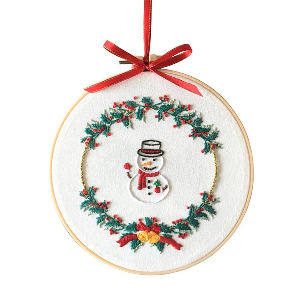 Chenflying 1/3 Sets Embroidery Starter Kits with Christmas Pattern, Cross Stitch Kit for Beginners Adults, Living Room Bedroom DIY Decorations Craft Gifts (Snowman)