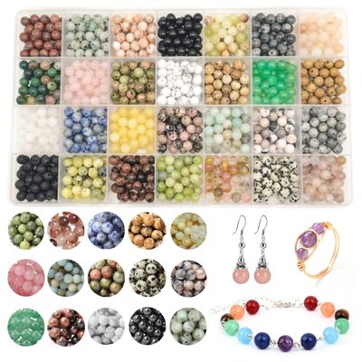 Basigeese 1120pcs Natural Stone Beads Polished Beading 6mm Loose Beads Gemstone Crystal Energy Stone Healing Power for DIY Jewelry Making (6mm 28 Materials A)