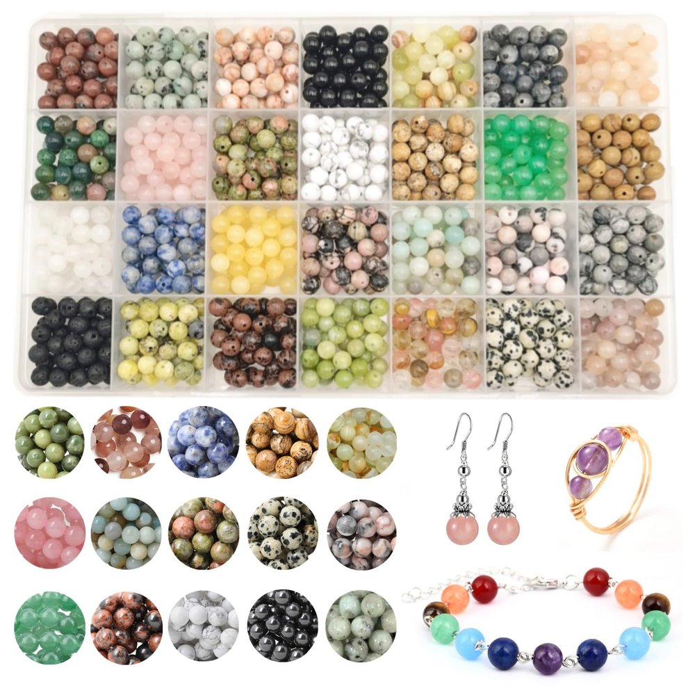 Basigeese 1120pcs Natural Stone Beads Polished Beading 6mm Loose Beads Gemstone Crystal Energy Stone Healing Power for DIY Jewelry Making (6mm 28 Materials A)