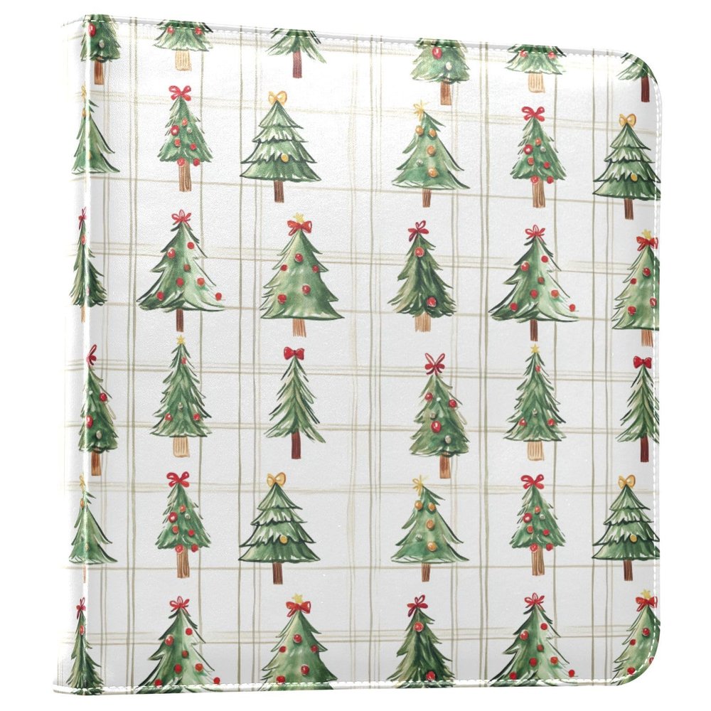 ALAZA Christmas Trees and Plaid Photo Album Self Adhesive Scrapbook Album PU Leather Cover 3 Ring Binders Photo Book for Wedding Family Travel Memory