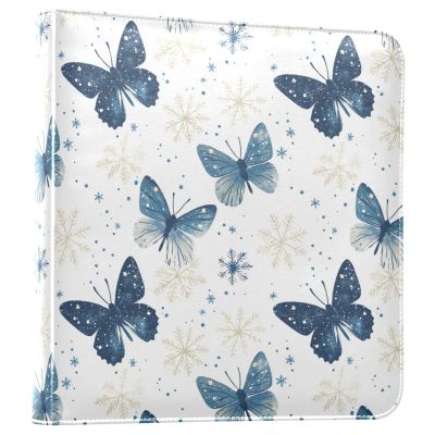 ALAZA Blue Butterfly and Snowflakes Photo Album Self Adhesive Scrapbook Album PU Leather Cover 3 Ring Binders Photo Book for Wedding Family Travel Memory