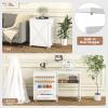 Giantex Folding Sewing Table - Farmhouse Sewing Machine Cabinet with Barn Door, 18 Pegs, 2 Storage Trays, Craft Station Side Desk Cart on Lockable Wheels (White, 46''L x 16''W x 30''H) view 2
