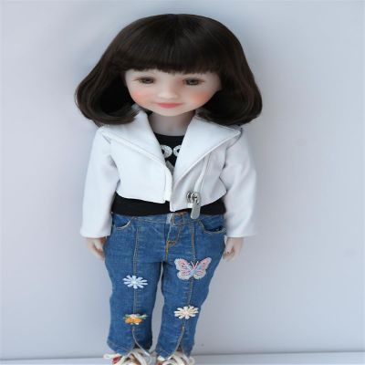 Doll Hair Only JD770 8-9inch 21-23cm Short C-Curly Bobo 1/3 SD DOD Synthetic Mohair BJD Doll Wigs (Coffce Black SM7)